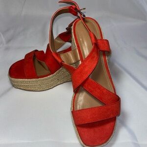 H&M Orange Suede Espadrille Wedge Sandals Size 39